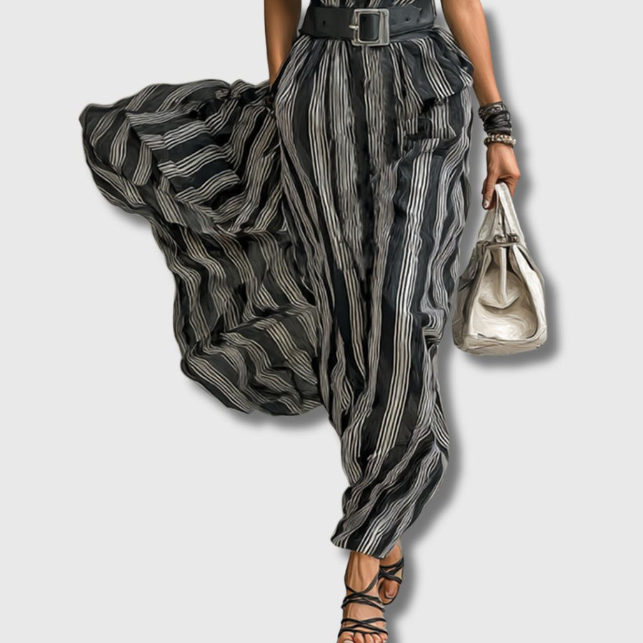 Campo Maior – Vestido Maxi de Chiffon às Riscas