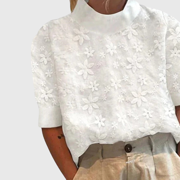 Vale de Vargo – Blusa de Gola Alta com Bordado Floral
