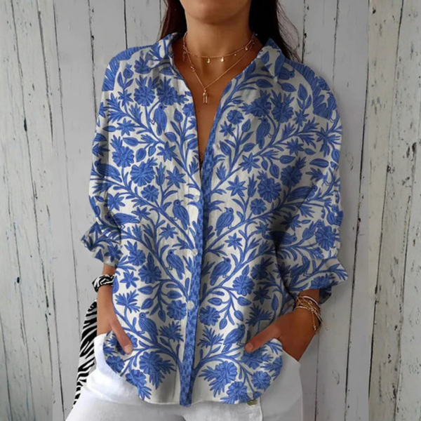 Vinhó – Camisa com Motivo Floral Azul