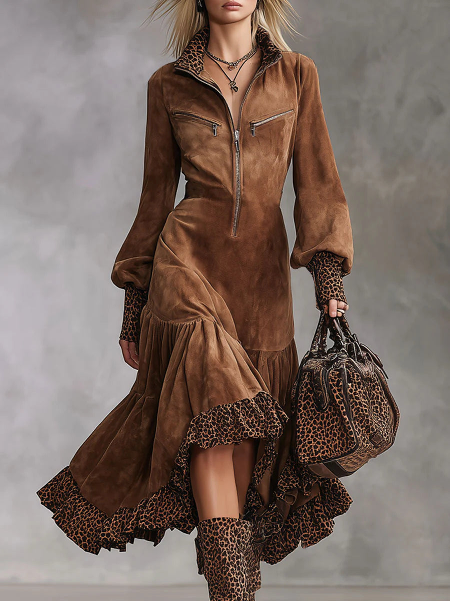 Urrós – Vestido de Camurça com Padrão Leopardo