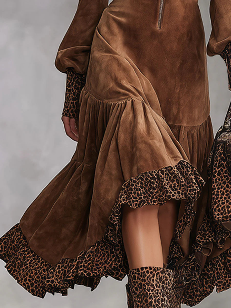 Urrós – Vestido de Camurça com Padrão Leopardo