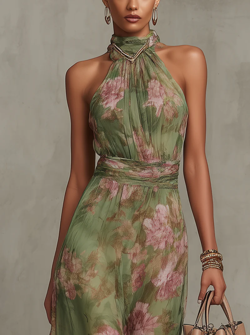 Paradela – Vestido Longo Floral com Decote Halter
