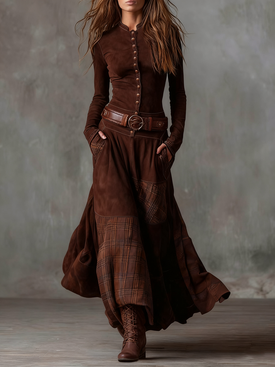 Numão – Vestido Longo de Camurça com Cinto