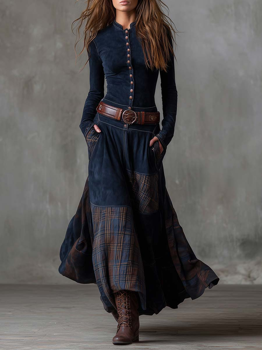 Numão – Vestido Longo de Camurça com Cinto