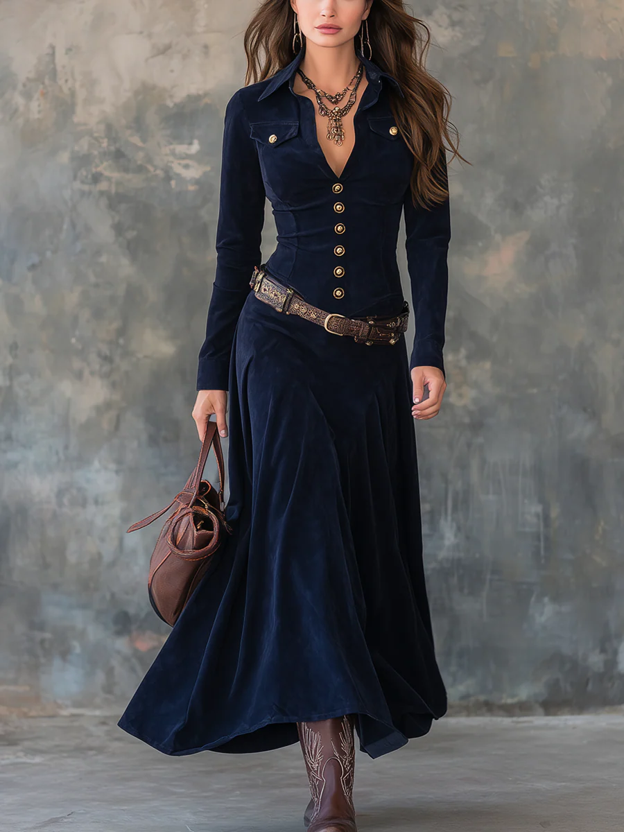 Cabanelas – Vestido Longo de Suedine com Fenda