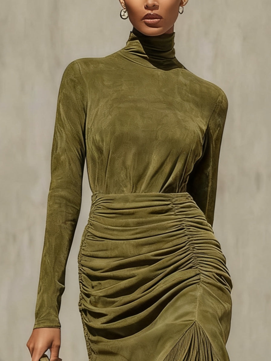 Prado Gatão – Vestido Midi Cruzado de Camurça