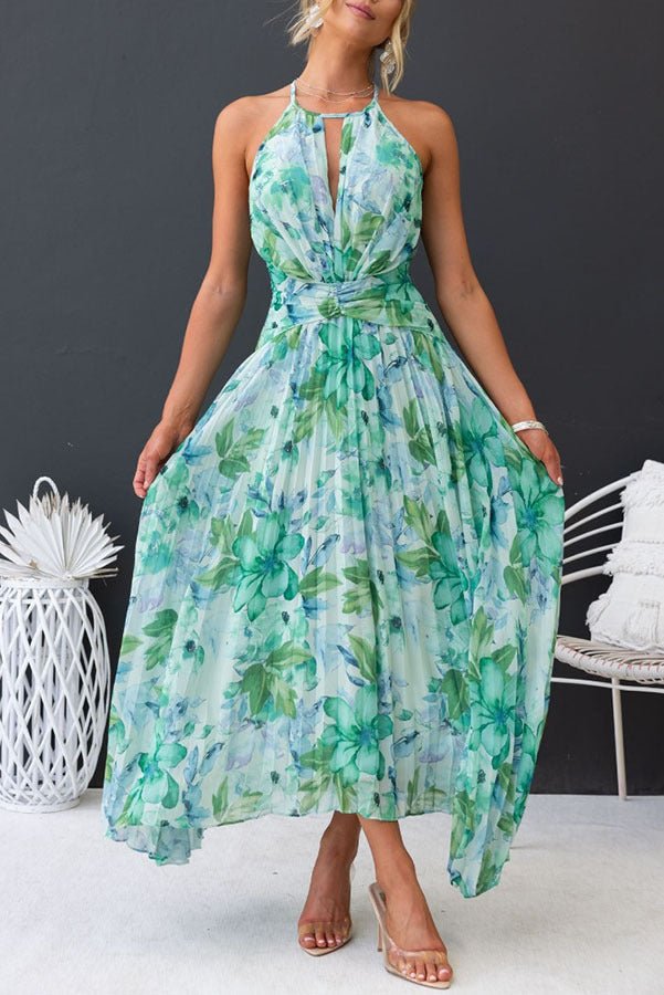 Linhares da Beira – Vestido Longo Plissado com Alças Florais