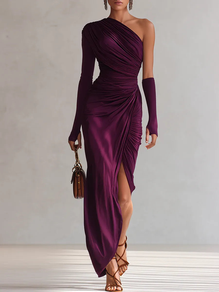 Famalicão da Serra – Vestido Longo Roxo de Um Ombro