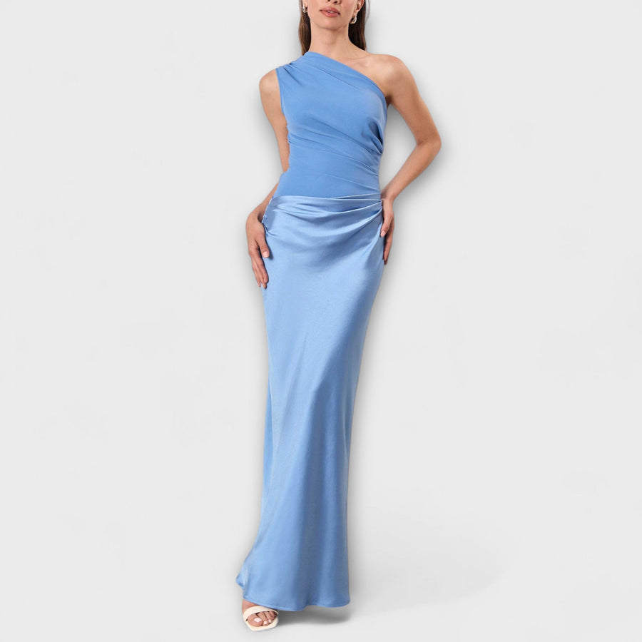 Alpedrinha – Vestido Longo de Um Ombro com Pregas