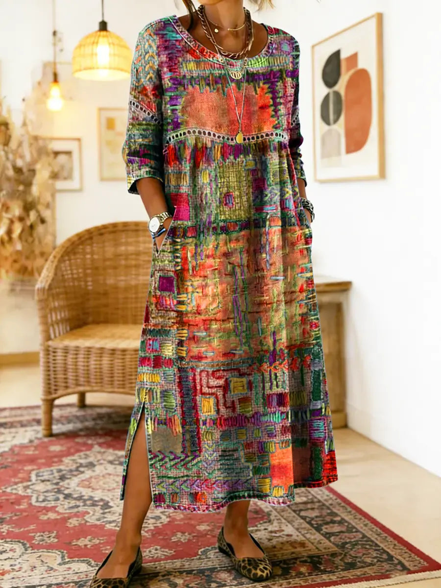 Boticas – Vestido de Ganga com Patchwork