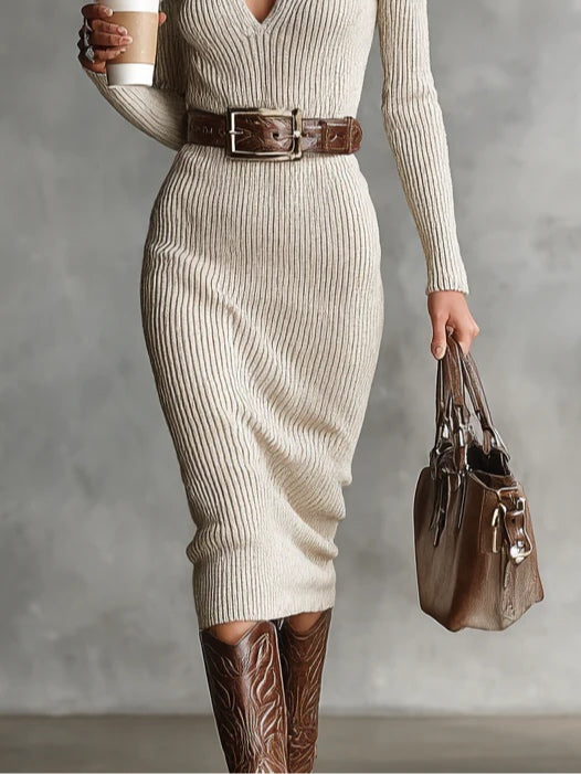 Fafe – Vestido Midi de Malha com Cinto