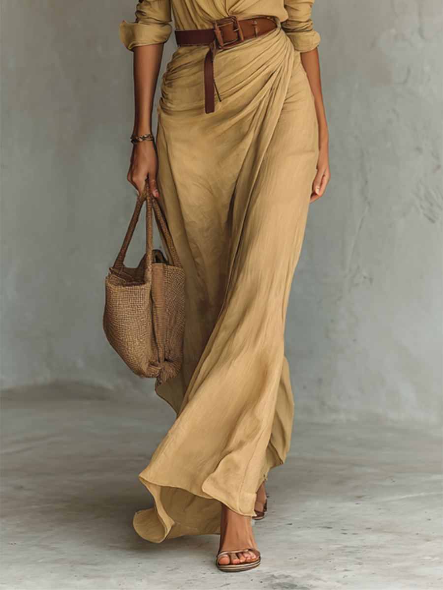 Salgueiro do Campo – Vestido Longo com Gola de Lapela