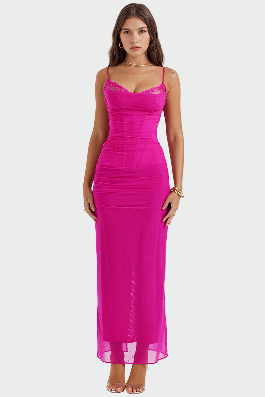 Amadora – Vestido Maxi de Tule Drapeado