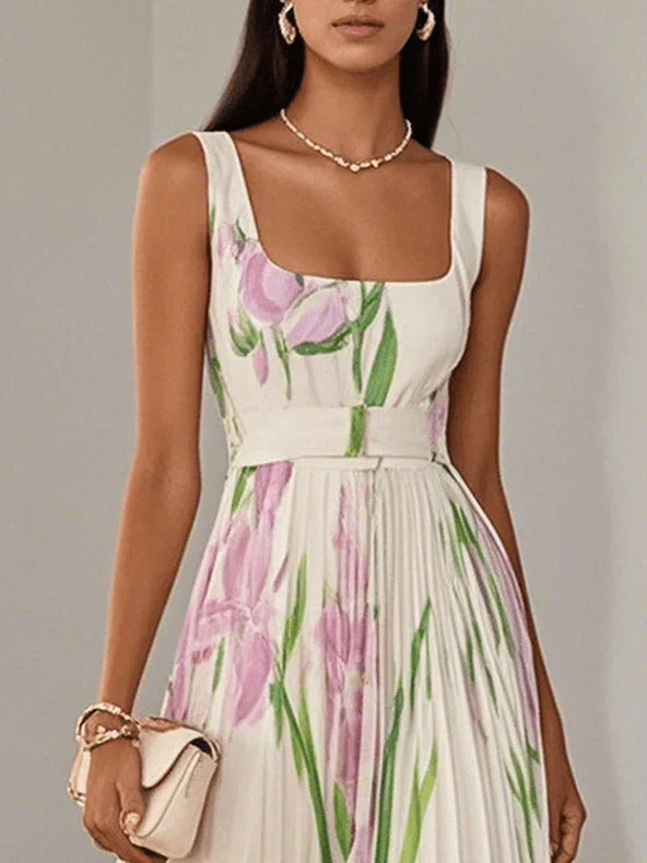 Chacim – Vestido Longo Plissado Floral