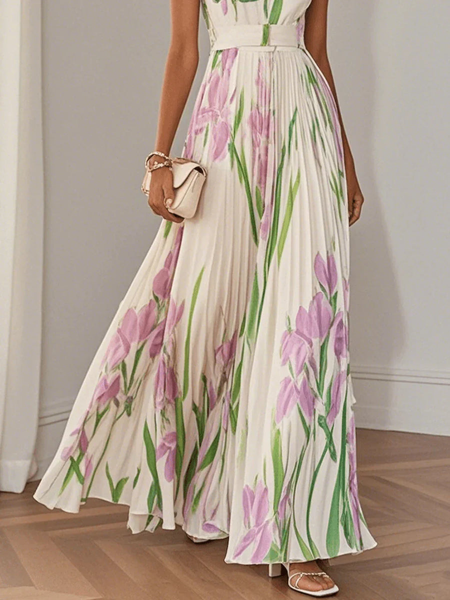 Chacim – Vestido Longo Plissado Floral