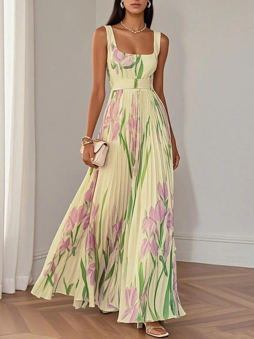 Chacim – Vestido Longo Plissado Floral