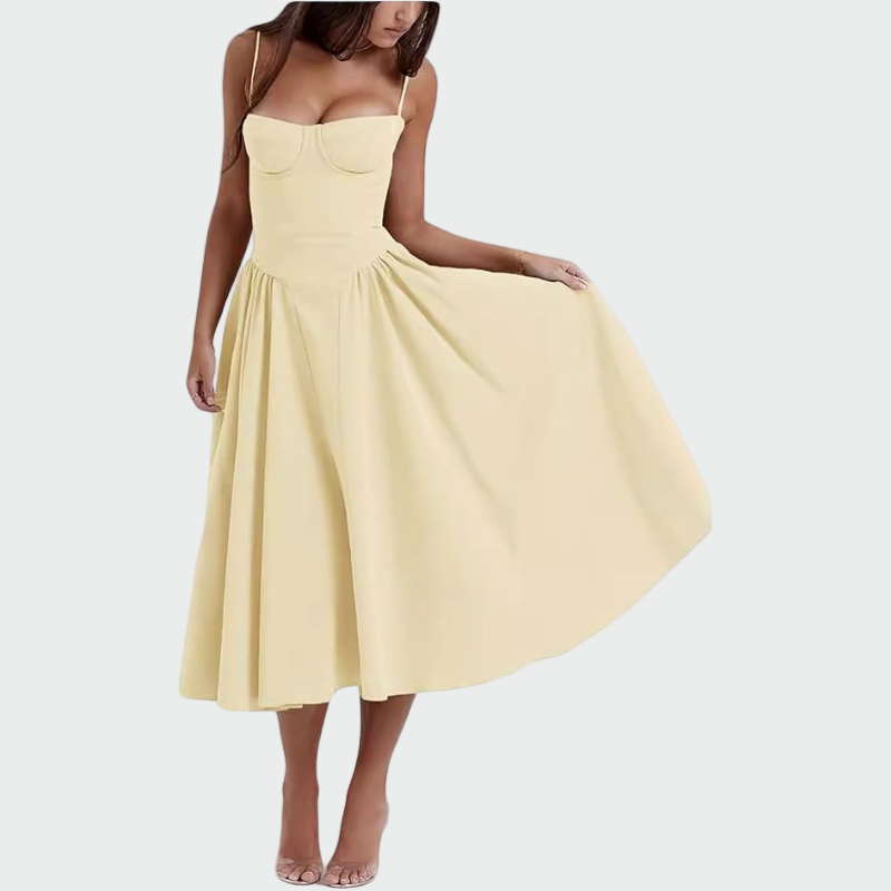 Sever do Vouga – Vestido Maxi de Cetim com Corpete