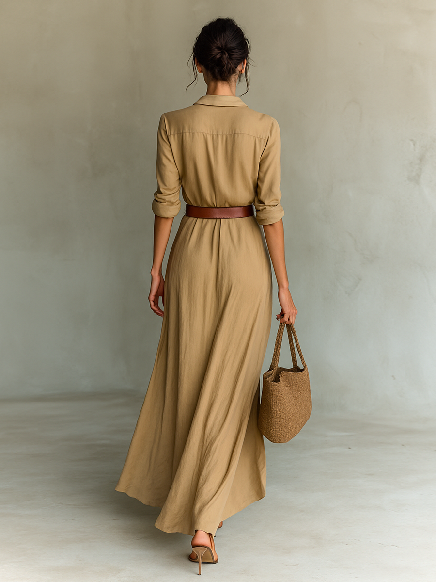 Baião – Vestido Maxi com Gola de Camisa