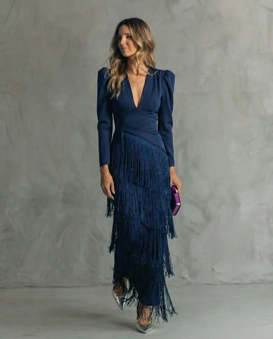 Veiros – Vestido com Mangas de Franjas