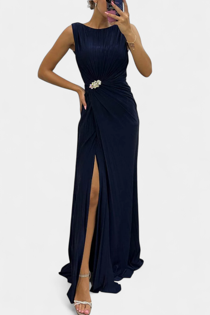 Moimenta – Vestido Maxi Plissado com Racha