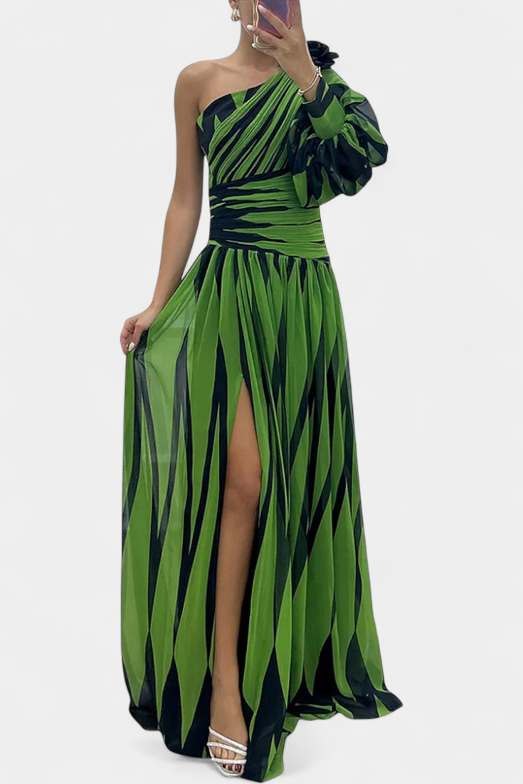 Carregal do Sal – Vestido Maxi de Um Ombro às Riscas
