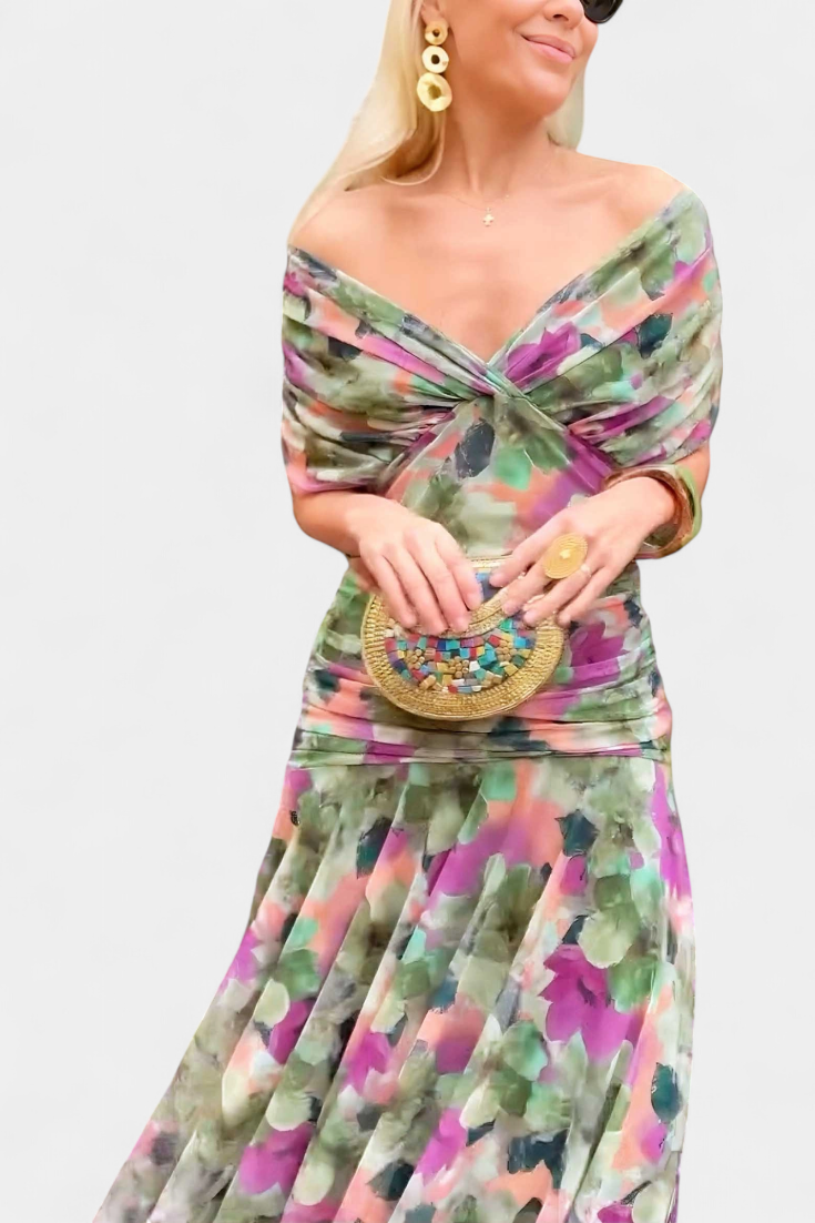 Vilarandelo – Vestido Largo de Flores com Decote em V