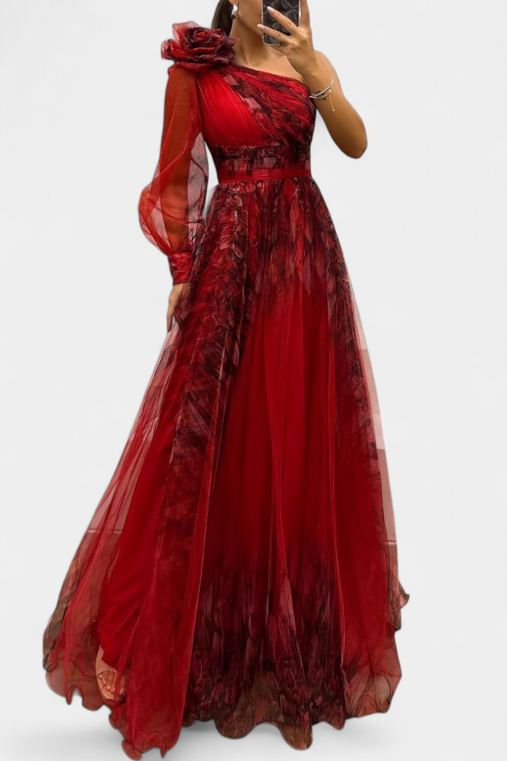 Armamar – Vestido Maxi de Chiffon com Flor