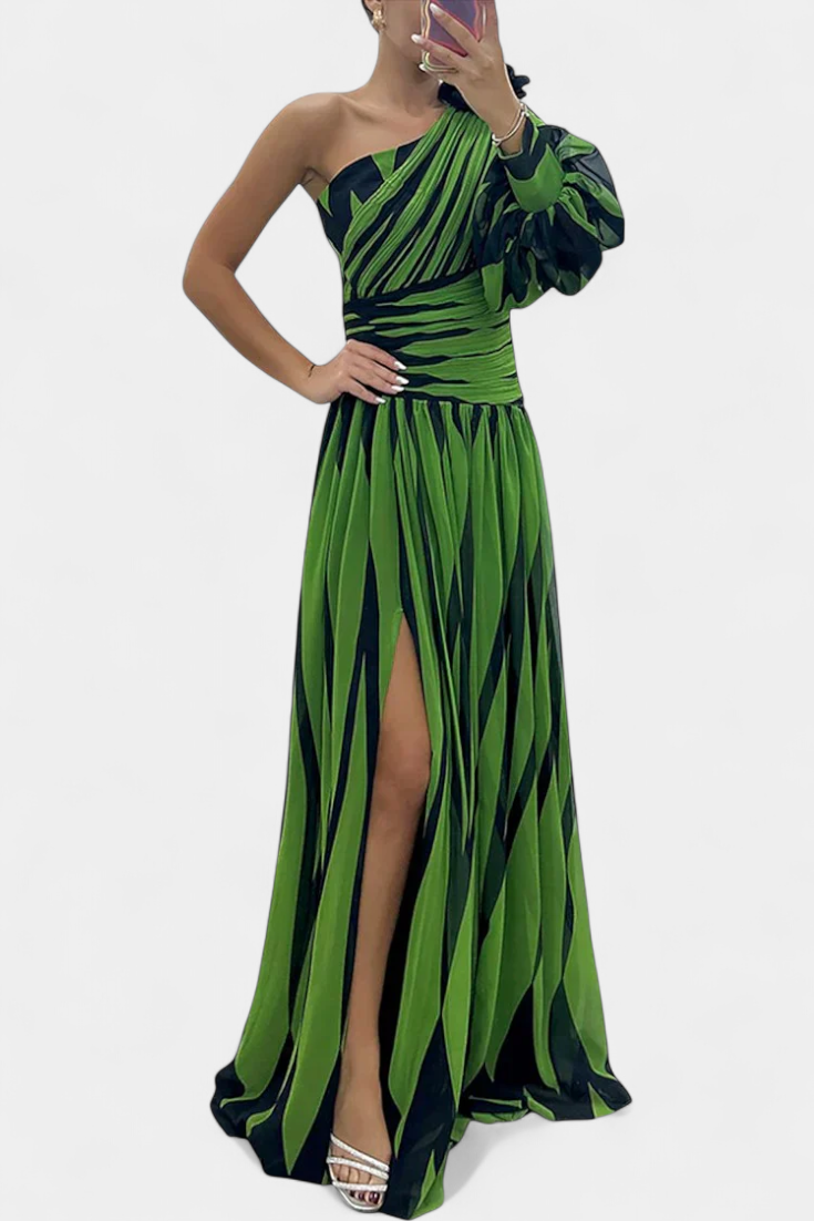 Carregal do Sal – Vestido Maxi de Um Ombro às Riscas