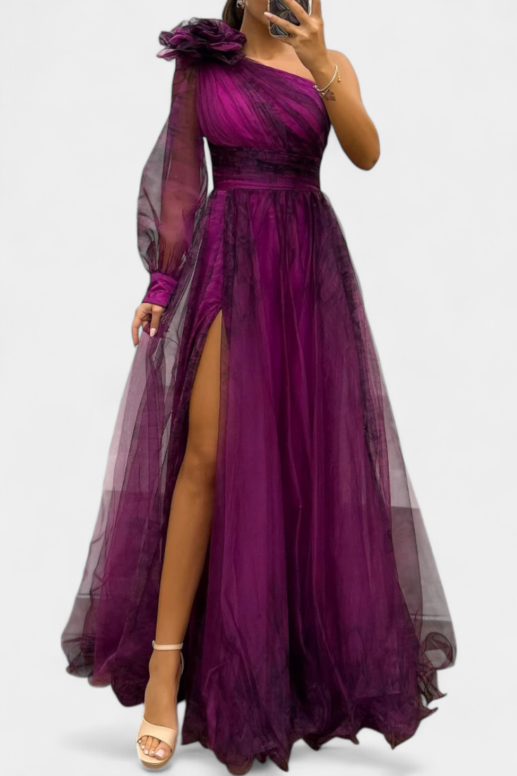 Armamar – Vestido Maxi de Chiffon com Flor