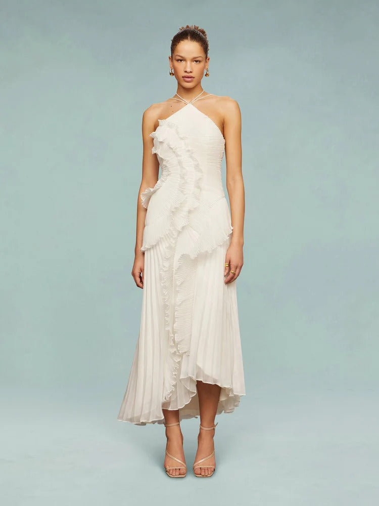 Cicouro – Vestido Longo com Babados e Costas Abertas