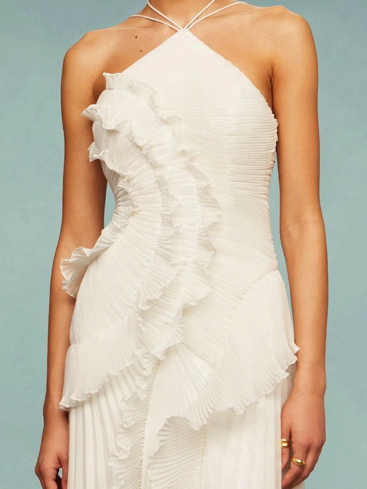 Cicouro – Vestido Longo com Babados e Costas Abertas