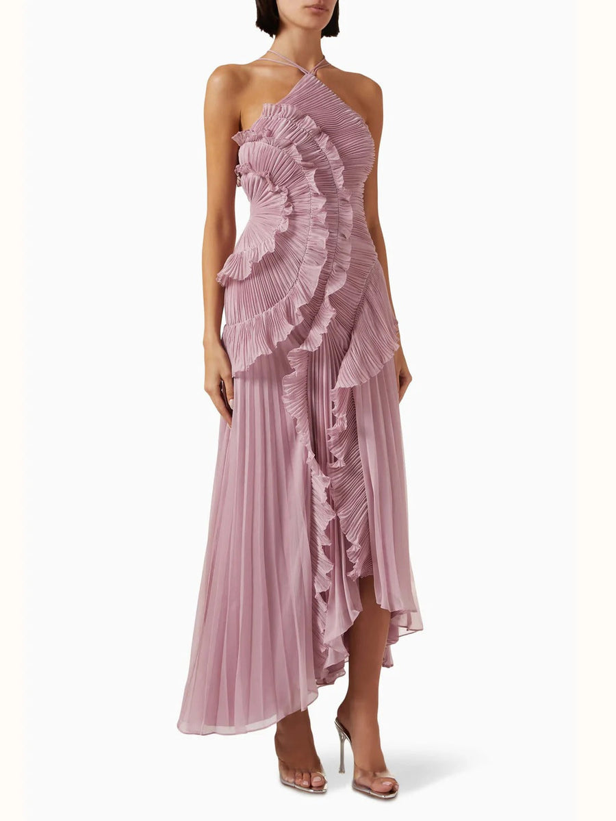 Cicouro – Vestido Longo com Babados e Costas Abertas