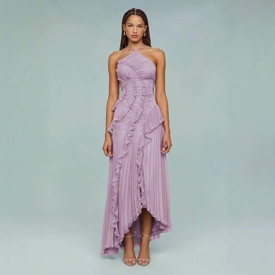 Cicouro – Vestido Longo com Babados e Costas Abertas