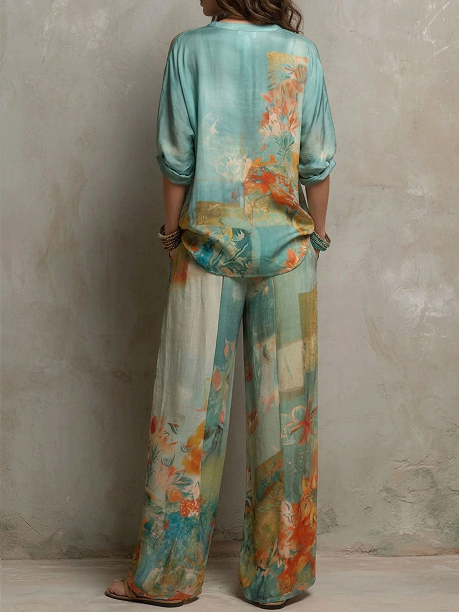 Uva – Conjunto Floral com Calças Largas