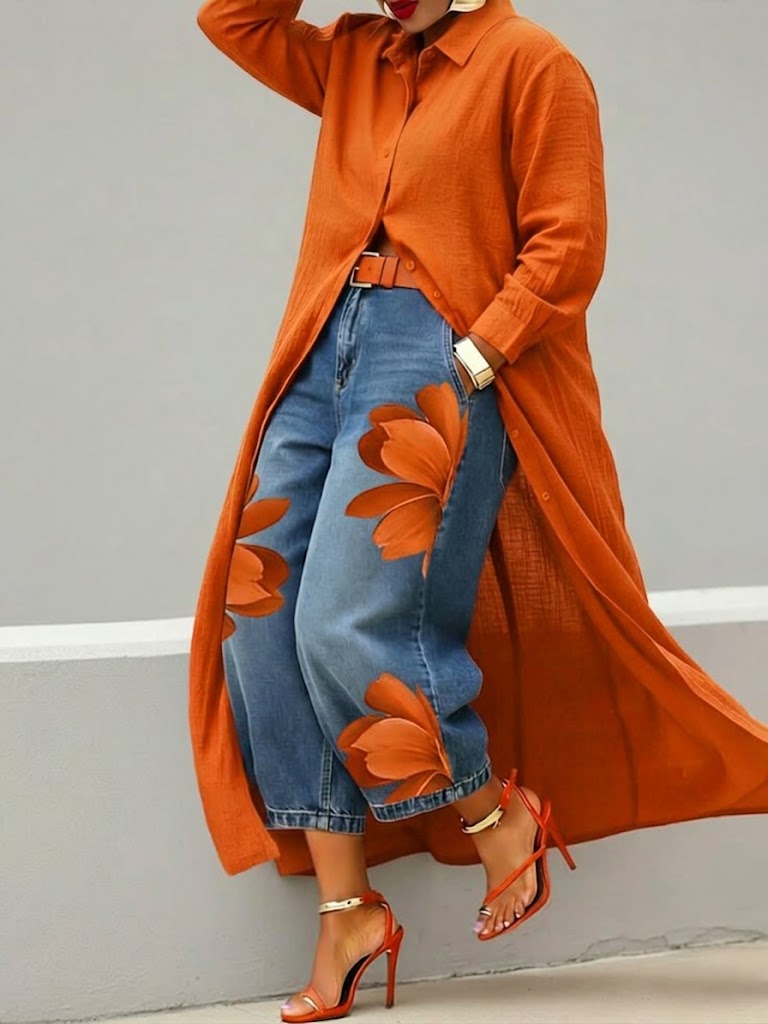 Amieira do Tejo – Conjunto de Vestido Camiseiro e Calças de Ganga