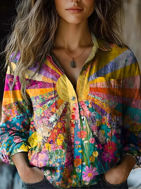 Malcata – Blusa com Padrão de Sol e Flores
