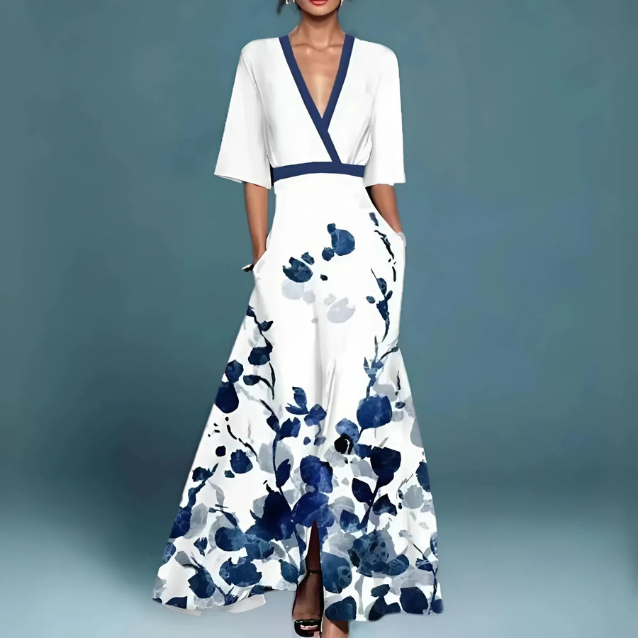 Amares – Vestido Longo com Decote Profundo