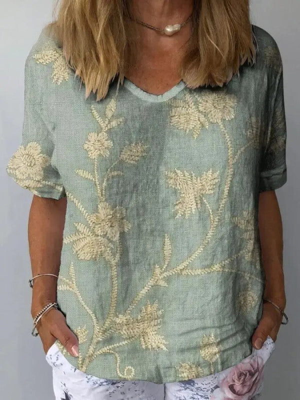 Sezelhe – Camisa Floral de Algodão e Linho
