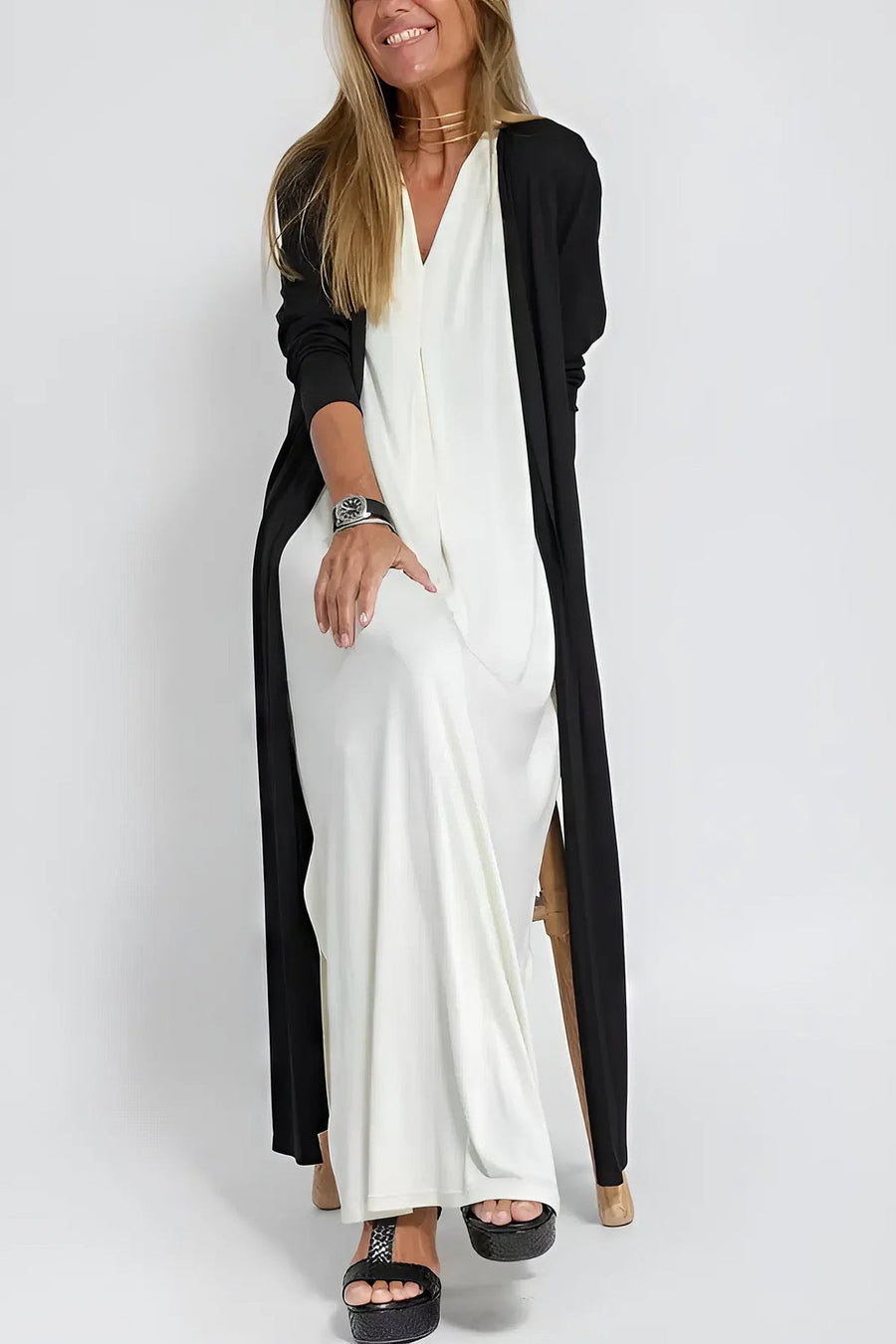 Quadrazais – Conjunto de Vestido Longo e Cardigã