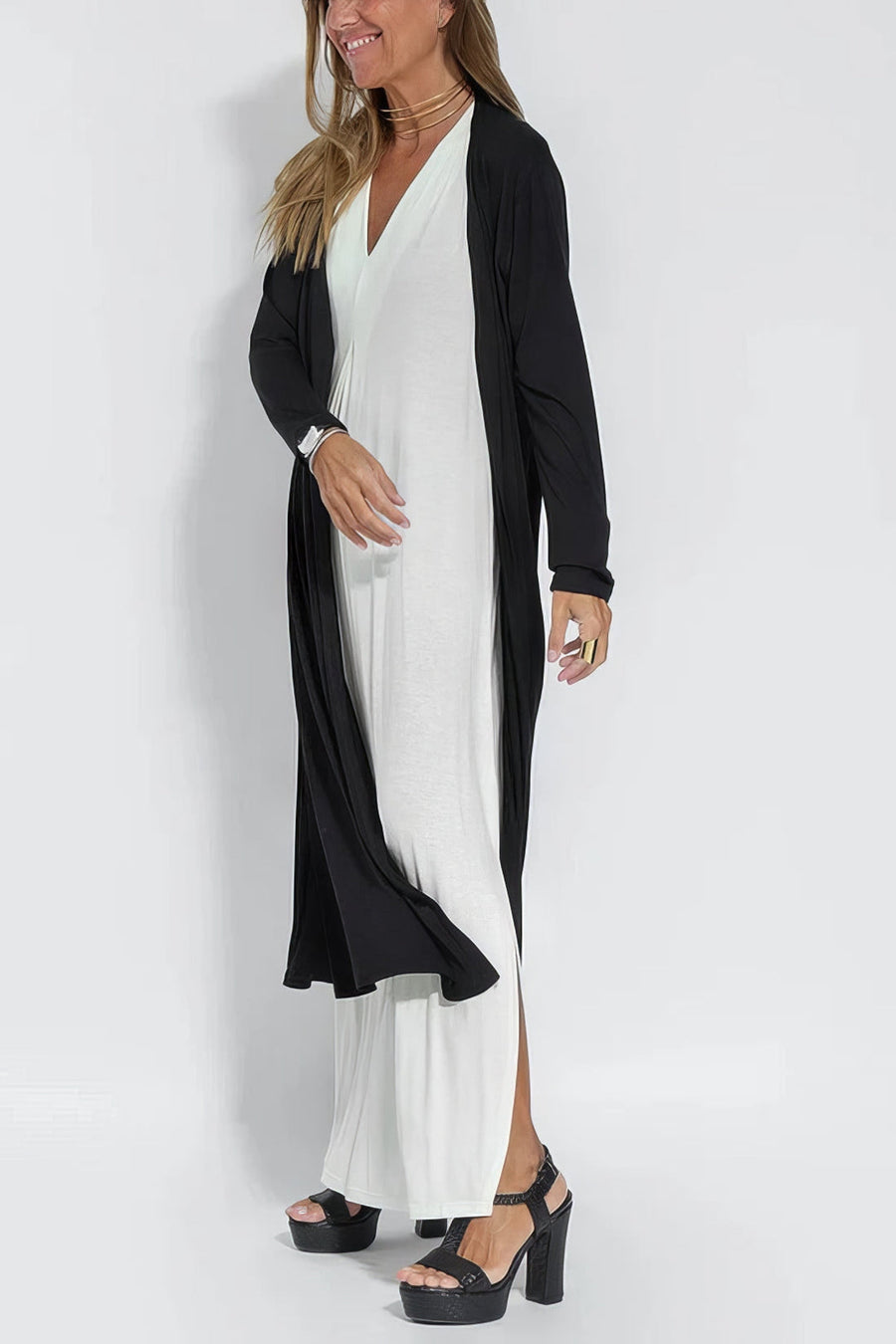 Quadrazais – Conjunto de Vestido Longo e Cardigã