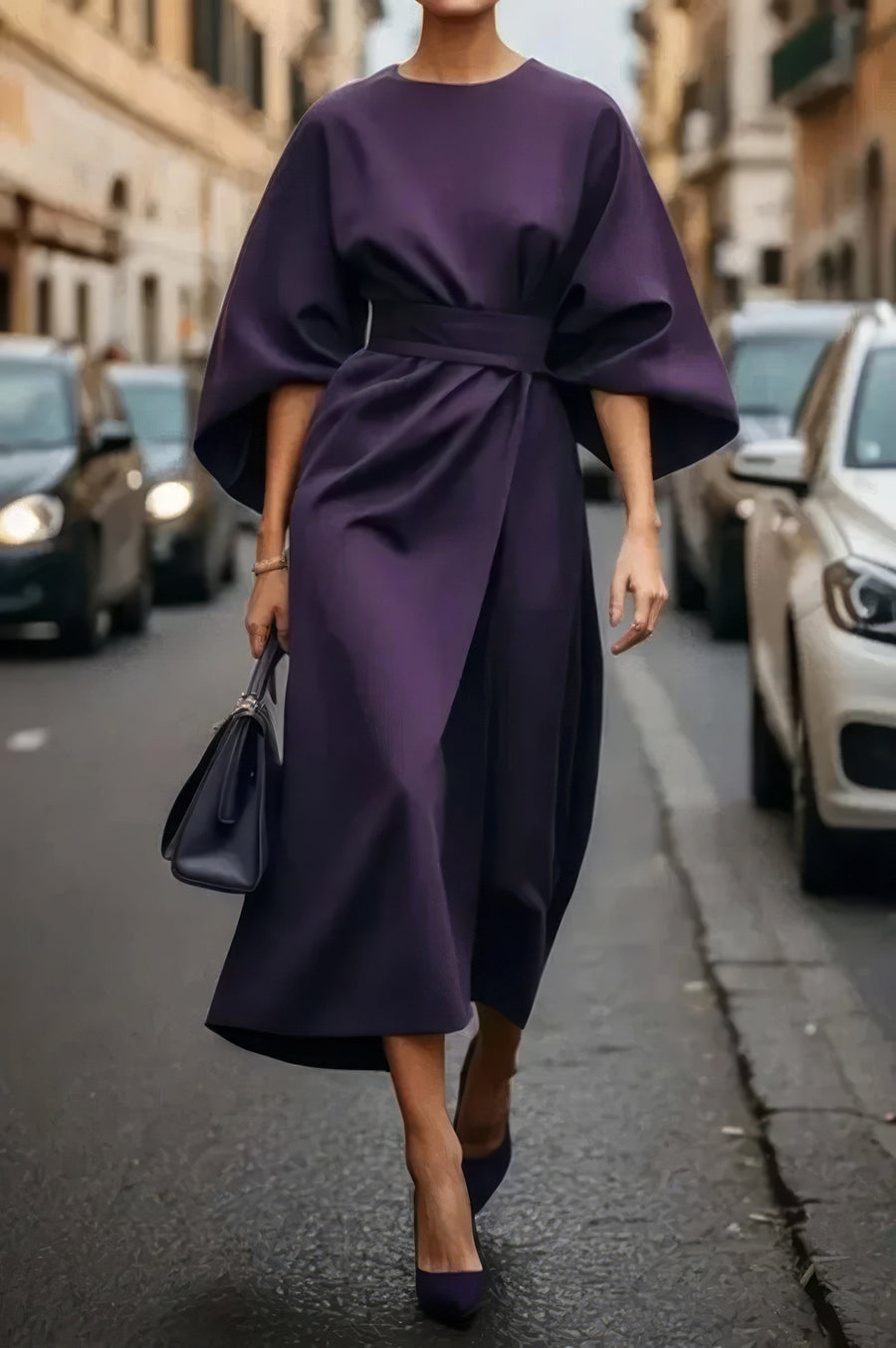Ferreiros – Vestido com Mangas de Lanterna e Cinto